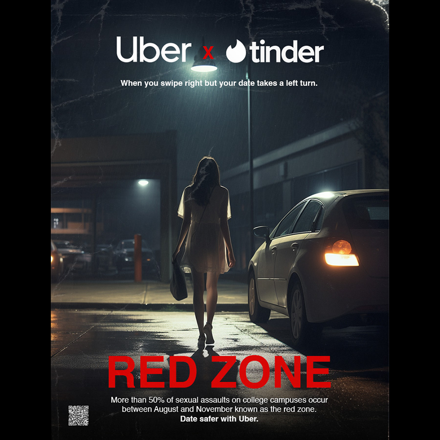 uber poster woman walking to car at night